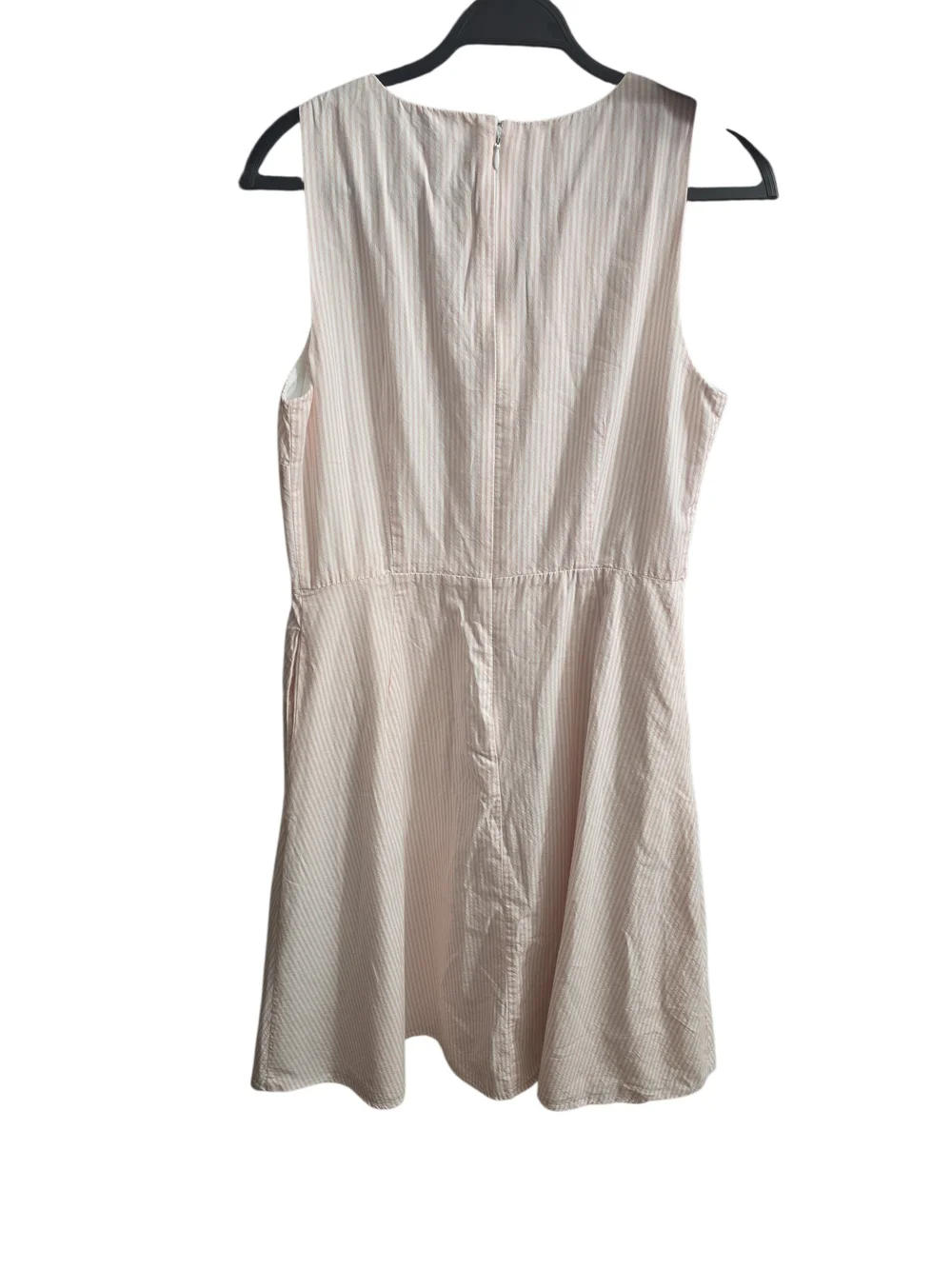 #281.Ann Taylor Factory Pink Striped V-Neck Flared Pockets Midi Dress - Picture 3 of 8